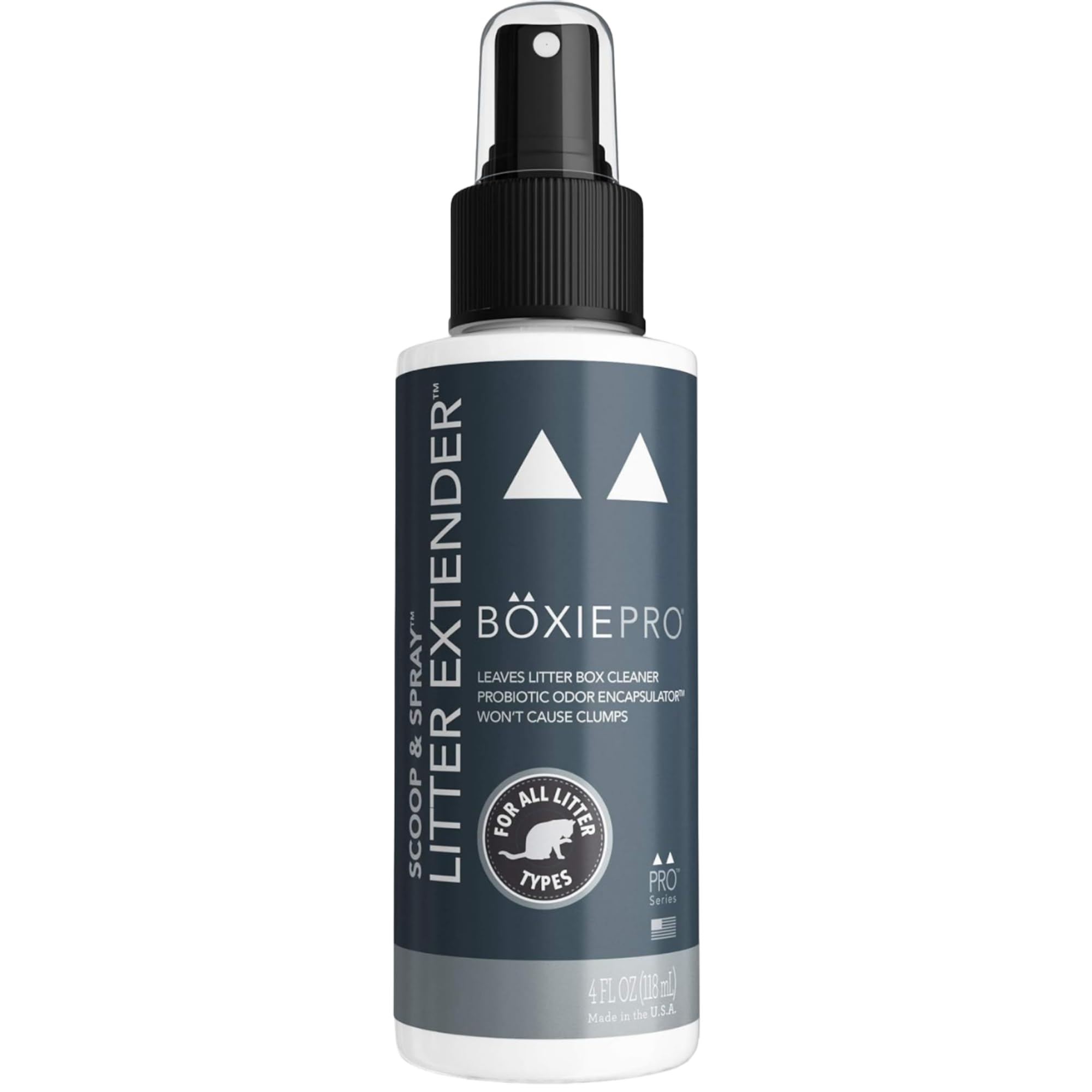 Boxie® Pro™ Probiotic Unscented Scoop & Spray™ Litter Extender, 4 oz, Odor Eliminator, Extends Litter Life, Safe for All Litter Types, Won’t Cause Clumping, Pet & Cat Odor Control