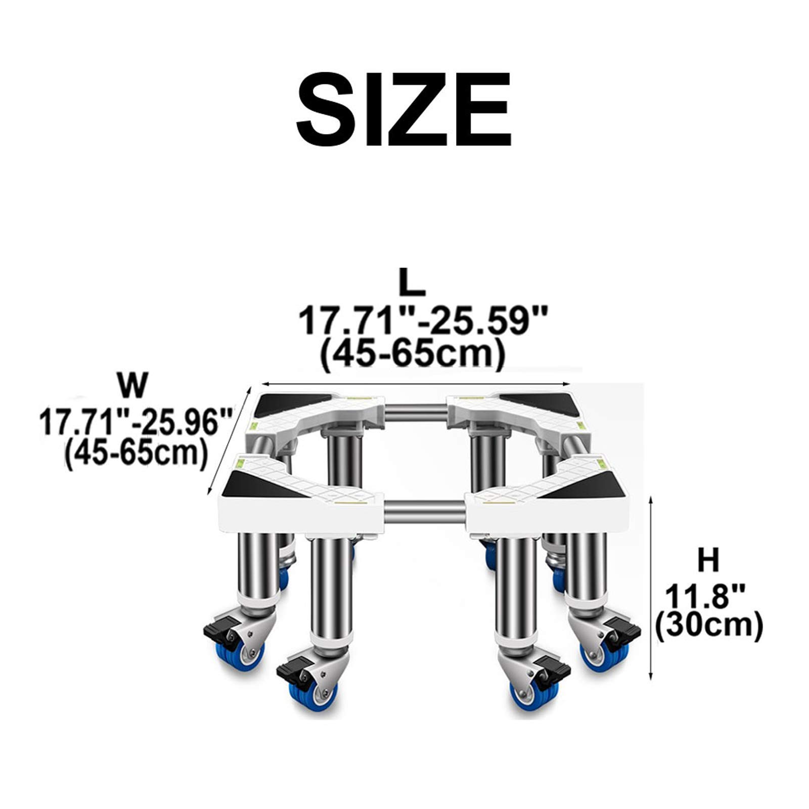 Base regolabile per lavatrice con ruote, supporto per carrello per elettrodomestici resistente, per lavatrice, asciugatrice, frigorifero, staffa universale, 45-65 cm, 1,2 m + 4 ruote