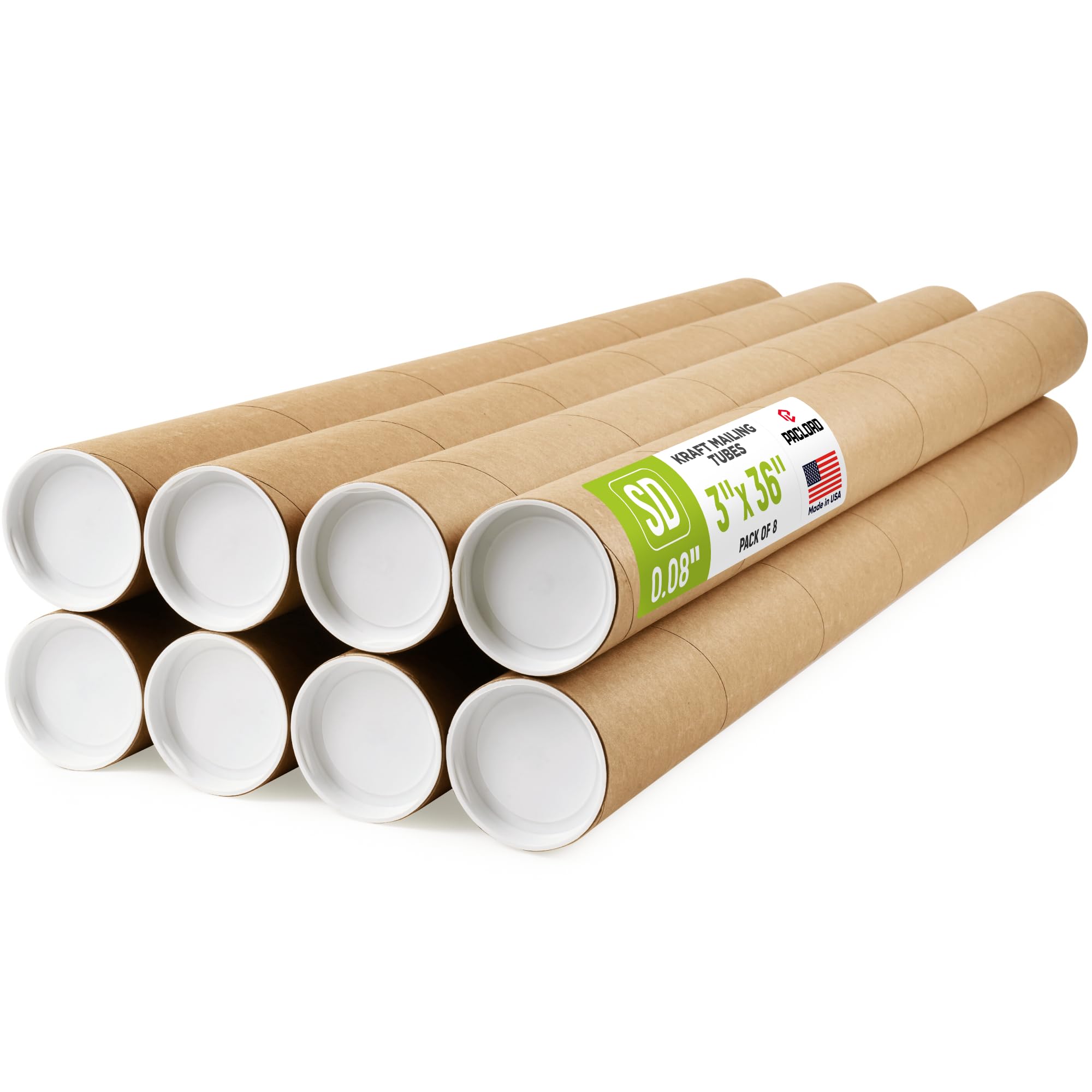 Versandrollen aus verstärktem Kraftpapier, 7,6 x 91,4 cm, 8 Röhren mit je 2 Kappen, USPS-zugelassene Posterröhre, hergestellt in den USA, Kartonröhre für Versand und Aufbewahrung von Postern, Drucken,
