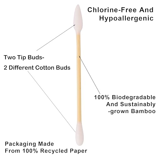 Miniatura 3 de Hisopos de algodón de bambú natural, ecológicos y biodegradables, cómodos y suaves, dos brotes de punta, 2 bastoncillos de algodón de bambú para