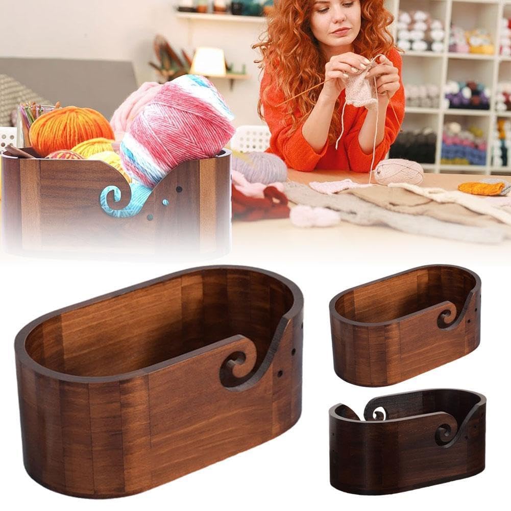 Produktbild von Holzgarnschüssel -Garnhalter Oval Tragbare Große Strickspeicher Mit