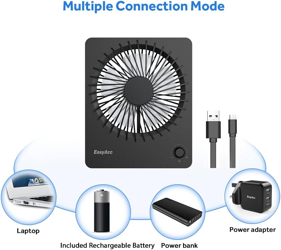 Black Portable Battery Operated Desk Fan with Tilt