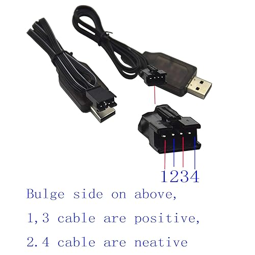Miniatura 2 de Blomiky Paquete de 2 cables de carga USB de 7.4 V/2 x 3.7 V 400 mA con enchufe SM-4P de 4 pines para versión antigua UDI001 UDI008 UDI009 y HJ808