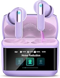 ZYHKON Écouteurs sans Fil avec écran Tactile Intelligent, étanchéité IP7, Bluetooth 5.4 avec Micro, Violet Clair