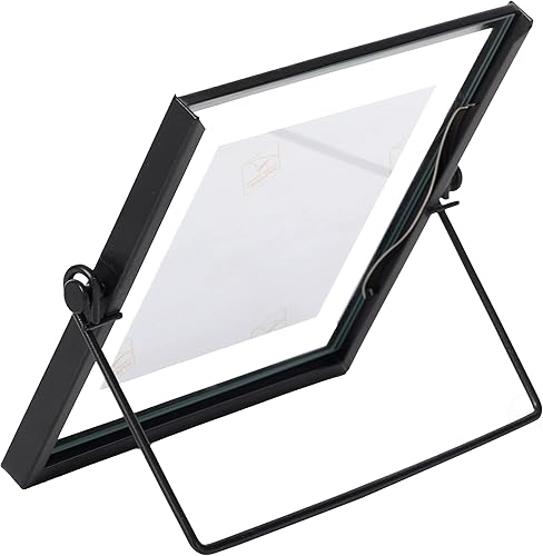 Miniatura 4 de Moderno marco de fotos cuadrado de metal flotante con cubierta de vidrio y soporte de caballete, color negro, 4 x 4 pulgadas