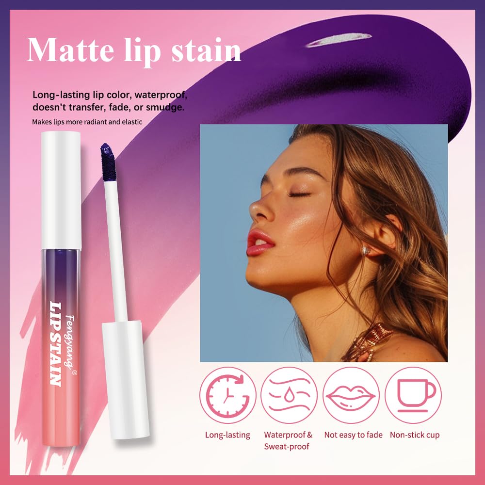 Fengyang® Peel Off Lip Stain Lip Tint Set,Peel Off Matte Lip Gloss,Matte Liquid Lipstick,Lip Gloss Water-Proof Lip Tint Stain Non-stick Cup Peel Off Lipstick Lip Makeup for Women(3Pcs) - Image 4