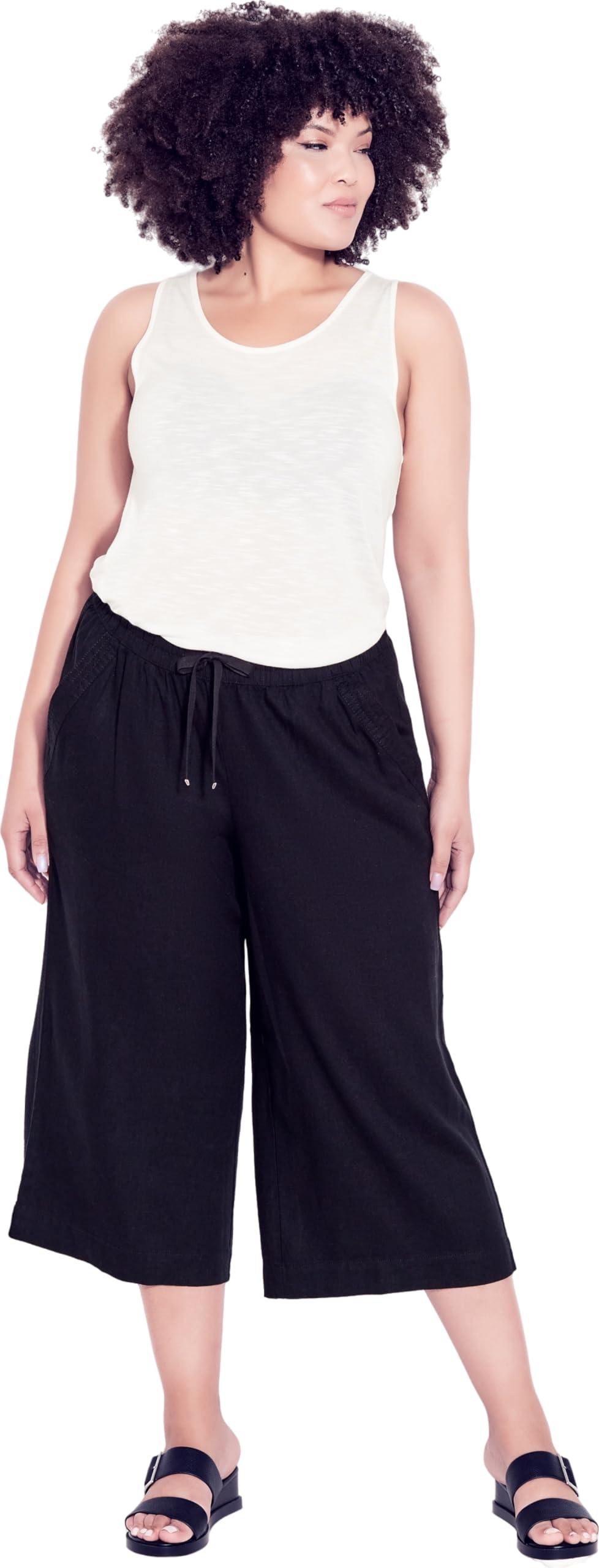 EVANS Womens Avenue Plus Size Wide Leg Crop Pant Black 16