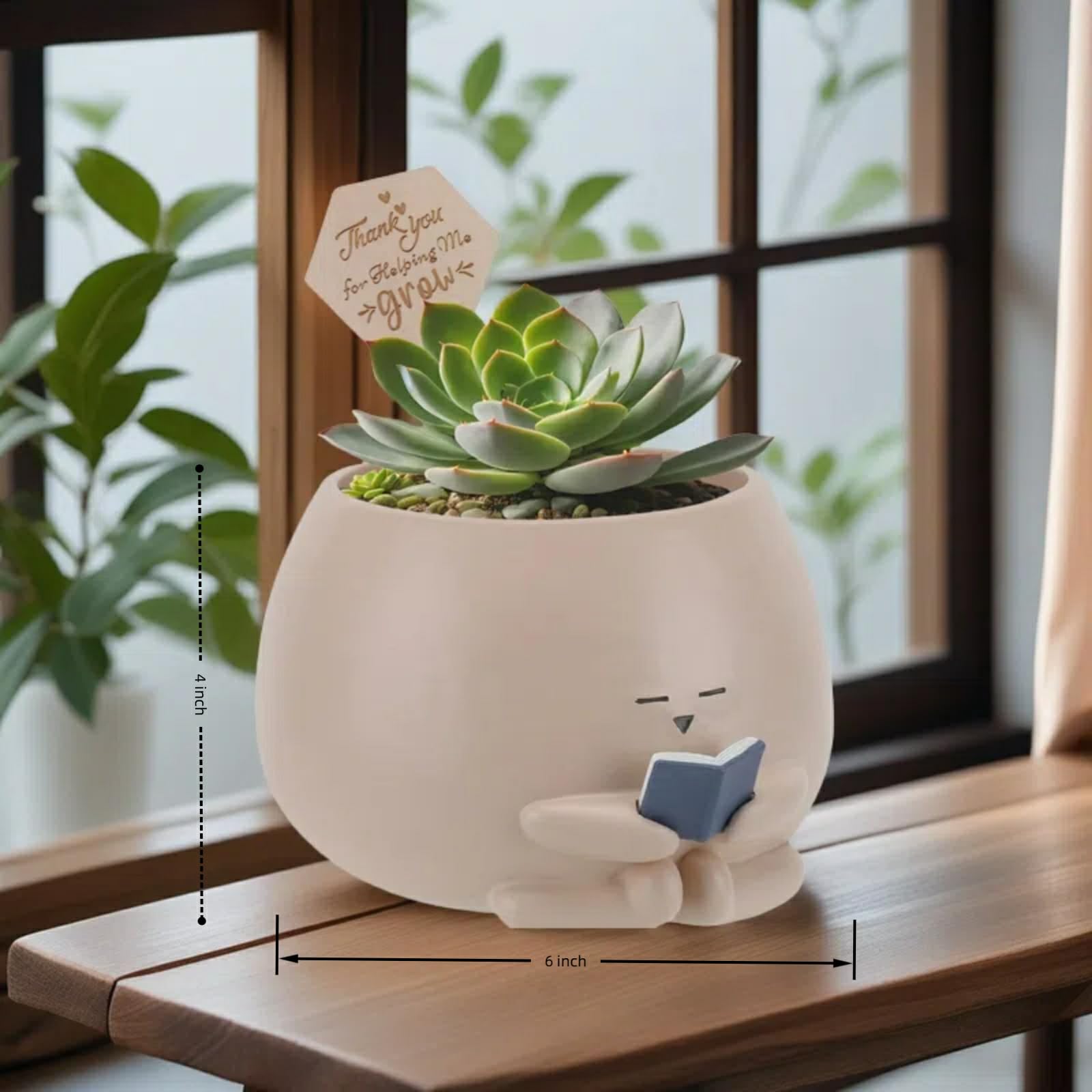Maceta de gusano de biblioteca para regalo para amantes de los libros y las plantas con tarjeta de agradecimiento, regalo de apoyo emocional, regalo de agradecimiento para el día del padre