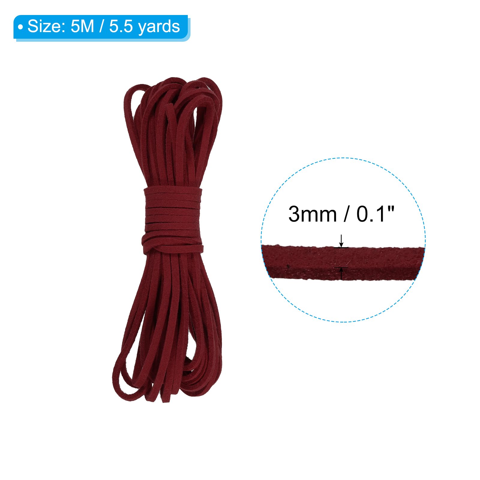 PATIKIL 5.5 Yards x 3mm Faux Suede Leather Cord, Leather Lace String for Bracelet Necklace Beading Making DIY Crafts, Burgundy - Image 2