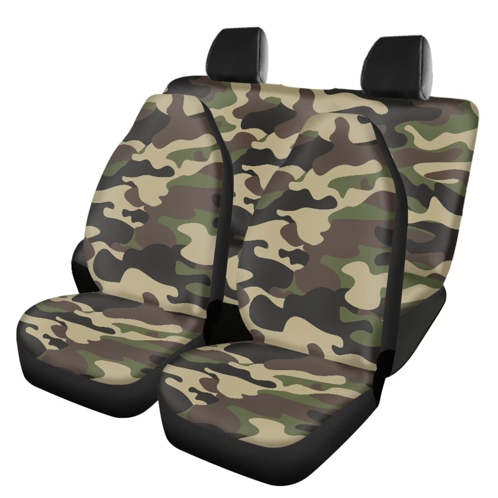 Howilath Army Green Camouflage Print Car Seat Covers Set of 4, Vibrant Colors Fabric Cushion Comfortable Breathable
