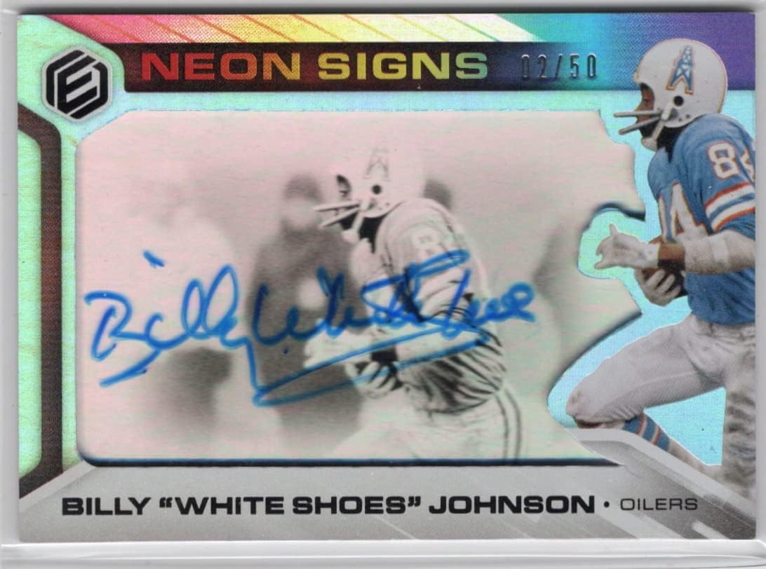 Billy White Shoes Johnson Autographed & Serial Numbered #02/50 Neon Signs Special Insert Collectible Football Card - 2019 Panini Elements Football Card #NS1-BJ (Oilers)