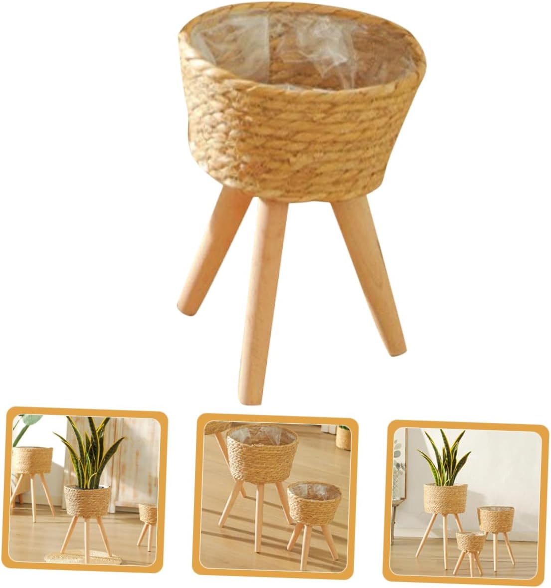 Levemolo Stable Wooden Flower Pot Stand Wicker Barrel Stand for Succulent Plants