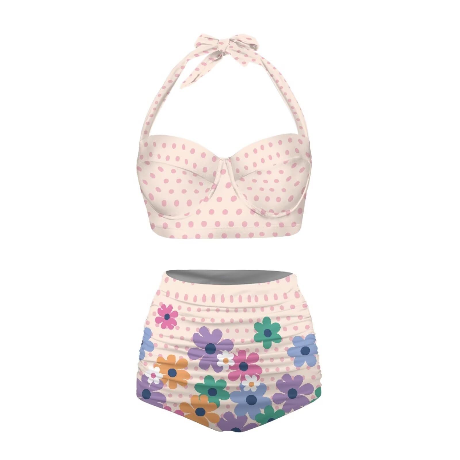 Costume da bagno da donna a vita alta, bikini con scollo all'americana, push up, controllo della pancia