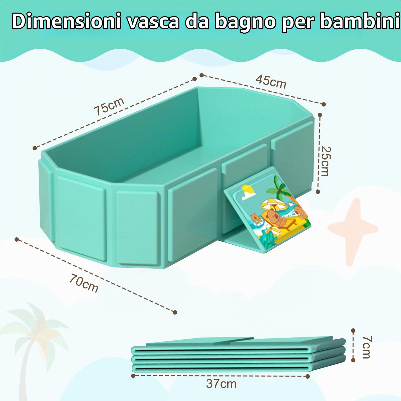 Vaschetta Vasca Bagnetto Neonato Pieghevole, Vasca da Bagno Portatile Multifunzionale per Bambini da 0 a 8 Anni, Design all-in-one con Tappo di Scarico, Salvaspazio, Antiscivolo, Verde