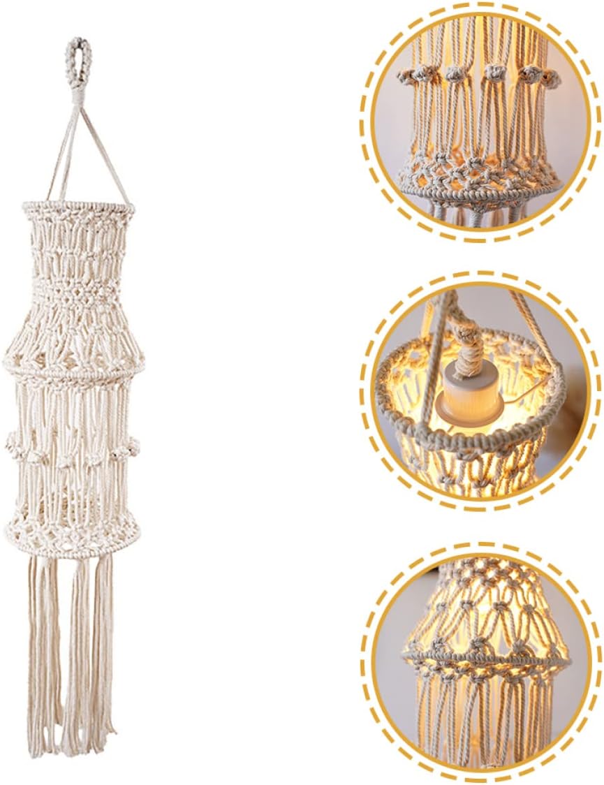 Ciieeo Bohemian Macrame Lamp Shade Ceiling Light Cover for Indoor Use Suitable for Wall Floor and Pendant Lights Modern Weaving Design Easy Installation Thickened Material