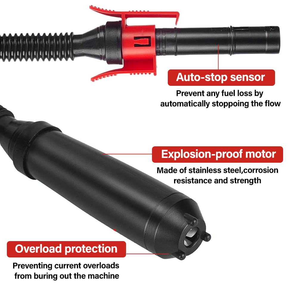 Pompa di Trasferimento del Carburante, Pompa Elettrica di Trasferimento del Carburante con Tubo Lungo e Adattatore di 3 Dimensioni,Pompa Liquida Portatile per Benzina, Diesel, Cherosene, Acqua