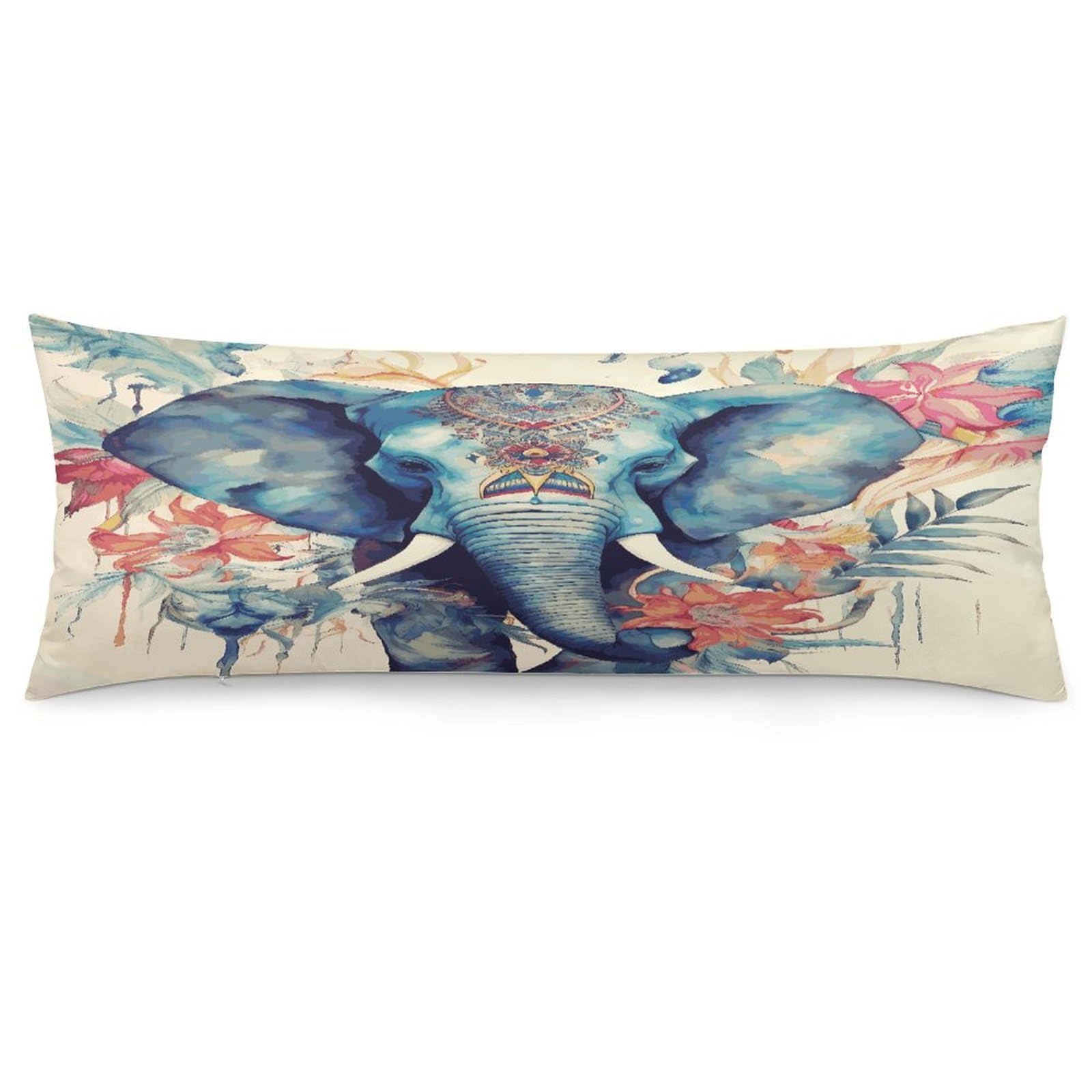 Peacock Feathers Elephant Throw Pillow Cover Soft Lumbar Pillow Covers with Zipper Breathable Rectangular Cushion Case Polyester Pillow Case Decorative Body Pillow Cover for Couch Bed