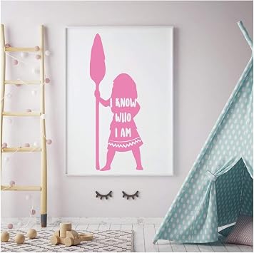 Princesses Wall Decals | Moana I Know Who I Am | Home Decor for Playroom, Girls Bedroom, or Nursery | Birthday Party Decoration | Black, White, Pink, Purple, Blue, Red, Brown, Other Colors