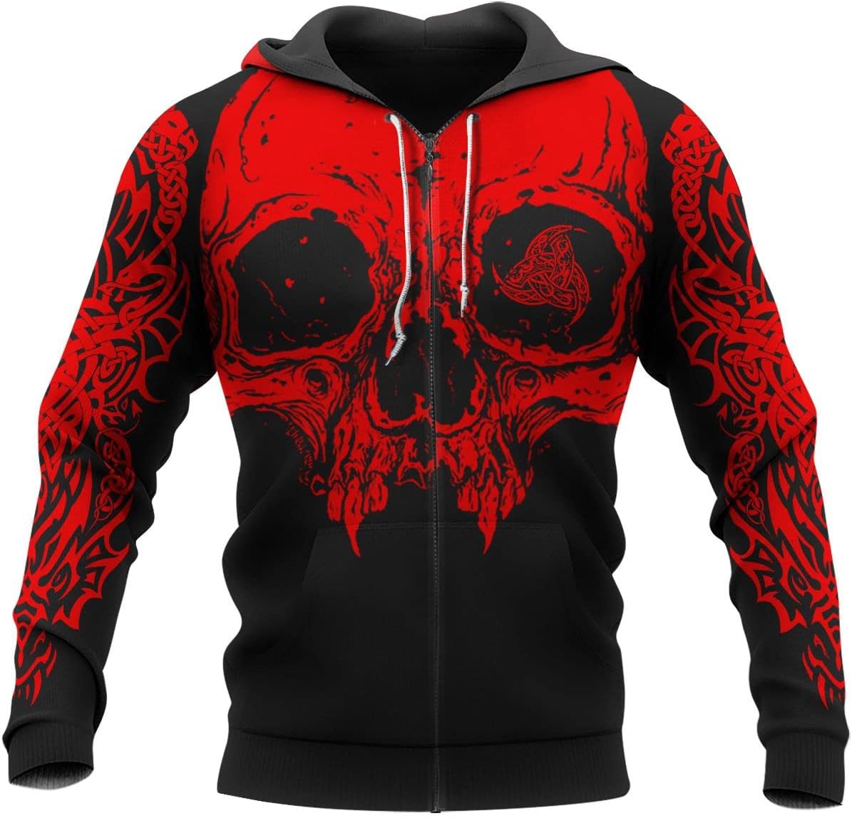 Nordic Valhalla Skull Men Print Hoodie Viking Tattoo Sweatshirt Casual Pullover Unisex Retro Jacket