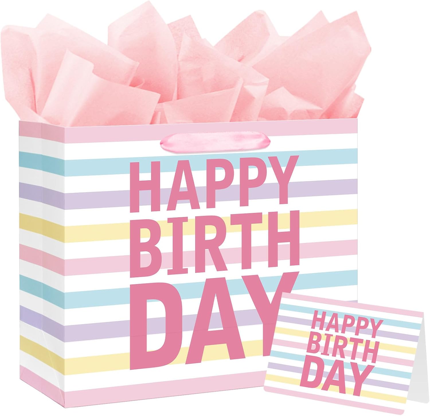 Laidans 13" Large Happy Birthday Gift Bag with Handles and Tissue Paper, Cards for Girls Women Birthday Party Favors Wrap, Kids Parties, Mother's Day (Large Colorful)