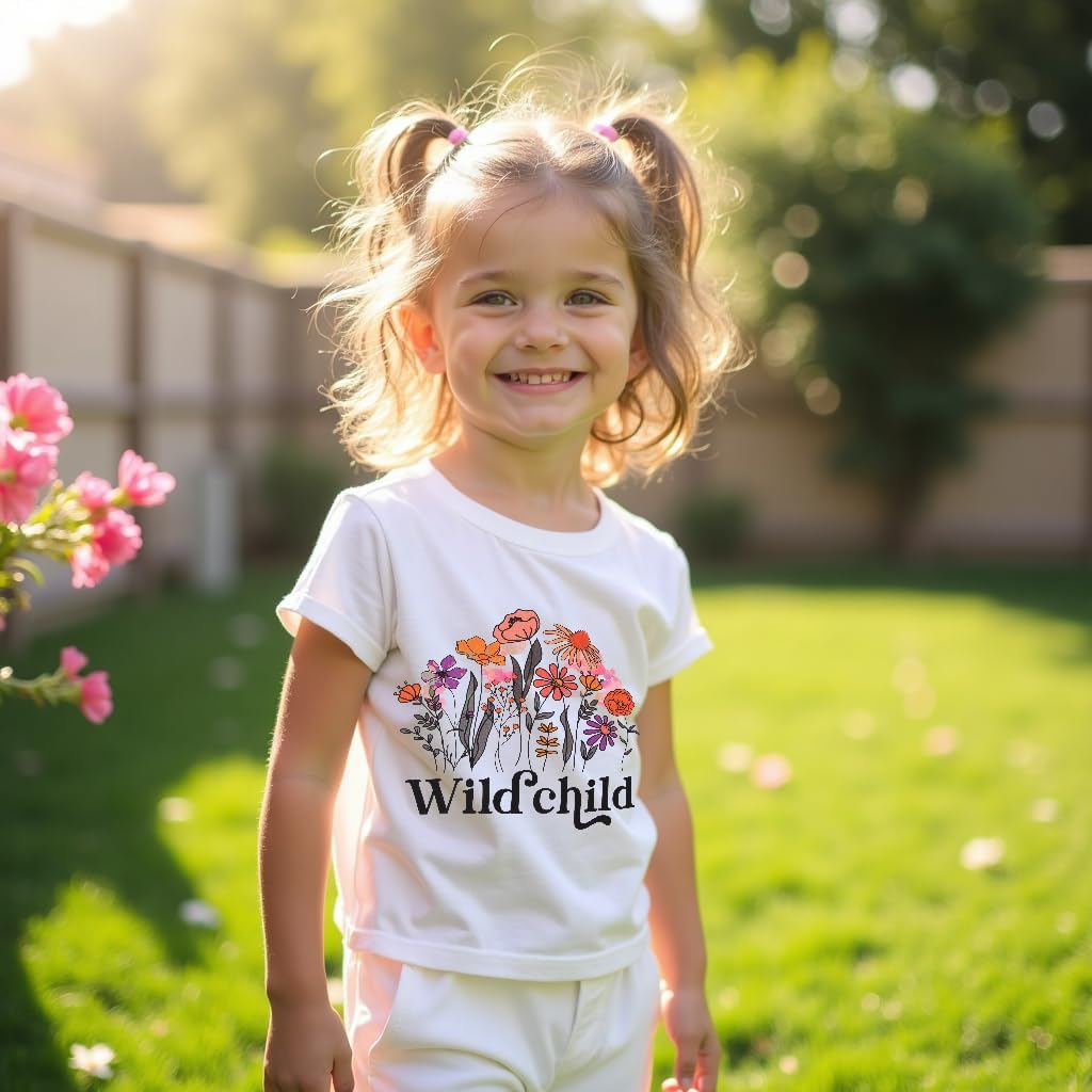 Toddler Baby Girl Flower T Shirt Cute Wild Child Floral Print Short Sleeve Shirt Kid Summer Casual Tee Tops