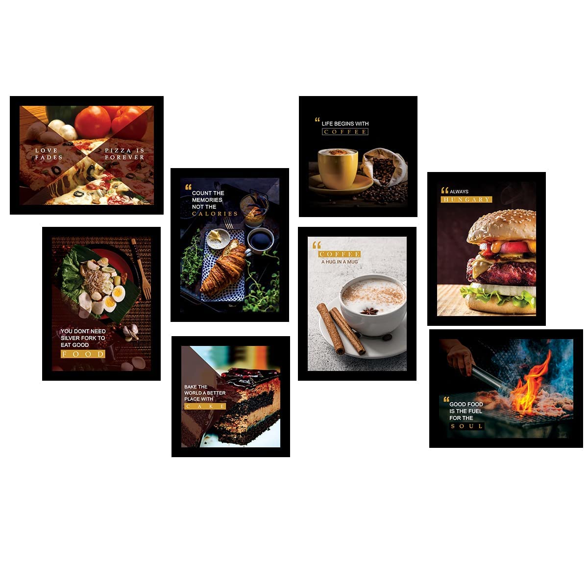 VASL™ Studio Restaurant Theme Painting - Food Quotes Wall Posters with Frame for Cafe Hotel Food Court Wall Decor/Kitchen Quotes Wall Art Frames (11 x 14 inch) Set of 8,Multicolor (Restro-4)