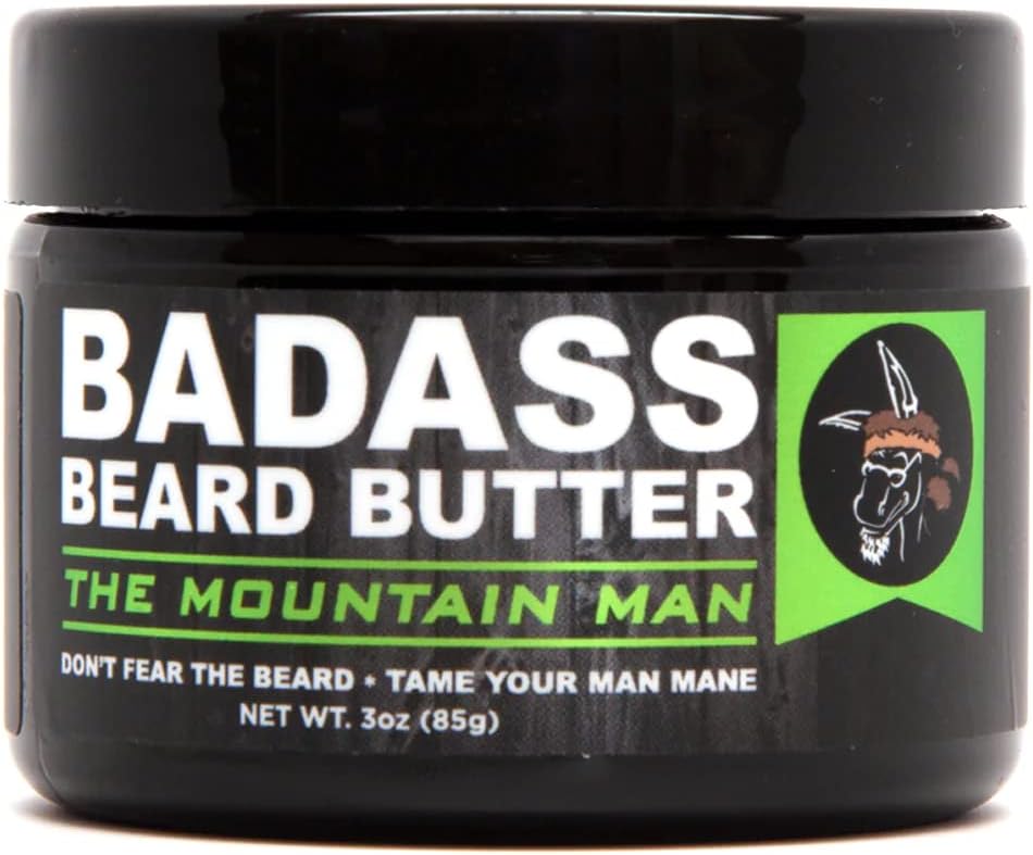 Badass Beard Care Beard Butter For Men - THE MOUNTAIN MAN, 3 oz - Made of Natural Ingrediens for Healthy, Soften and Itchness Free Beard and Mustache