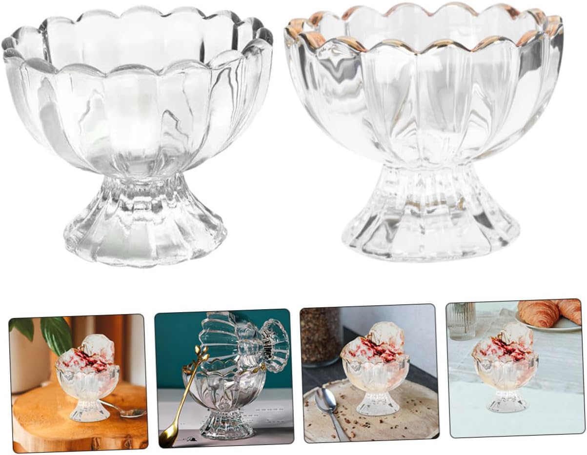 Cabilock 2sets Transparent Glass Dessert Cups Stylish Ice Cream Salad Jam Cups Kitchen Supplies for Entertaining and Everyday Use 2pcs*2