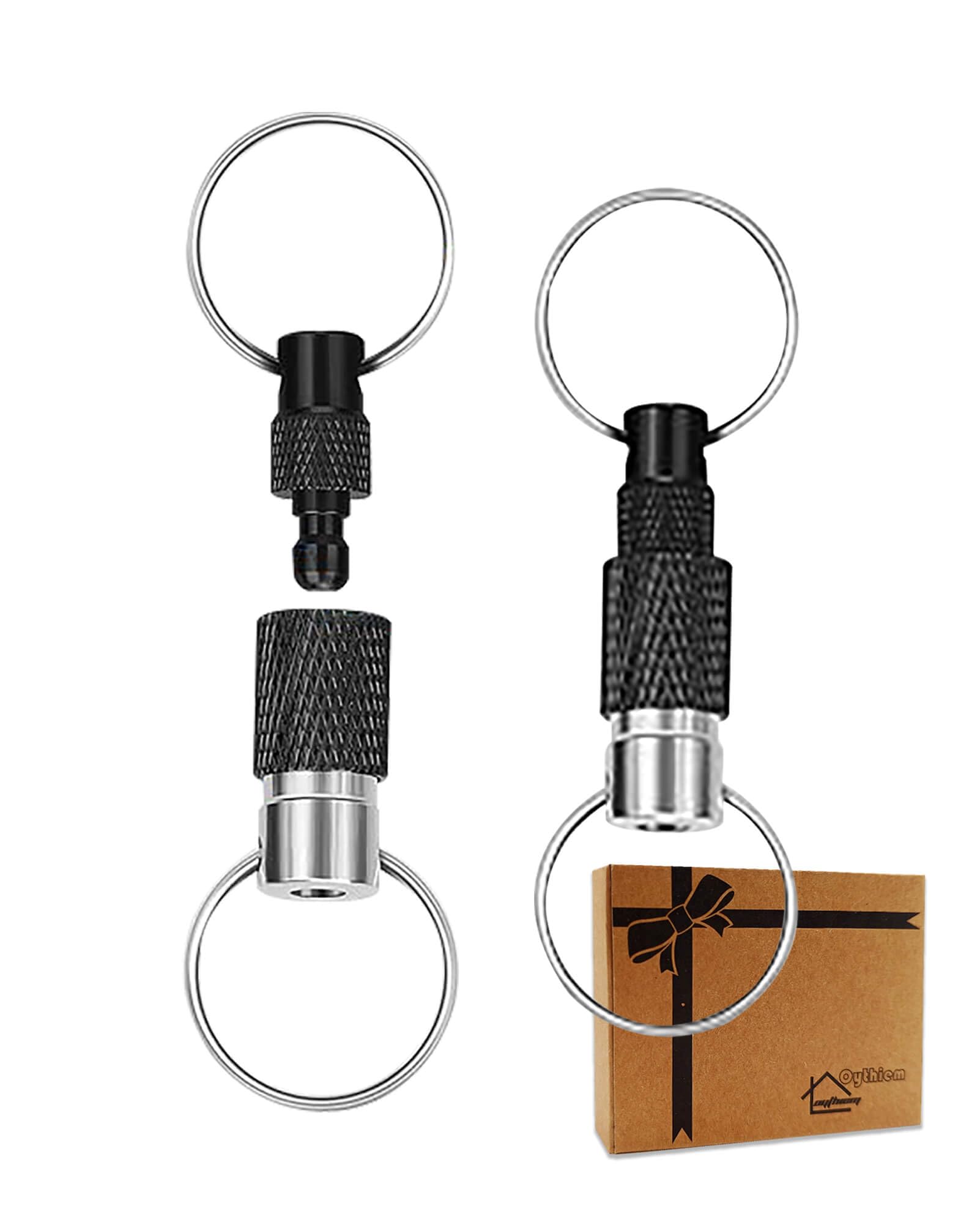 Oythiem Quick Release Keychain Keyring for Men, Women - Detachable Keychain Key Ring Quick Release for Easy Access to Your Keys, Pull Apart Key Chain Double Key Ring for Bag, Belt and Car (2 Black)