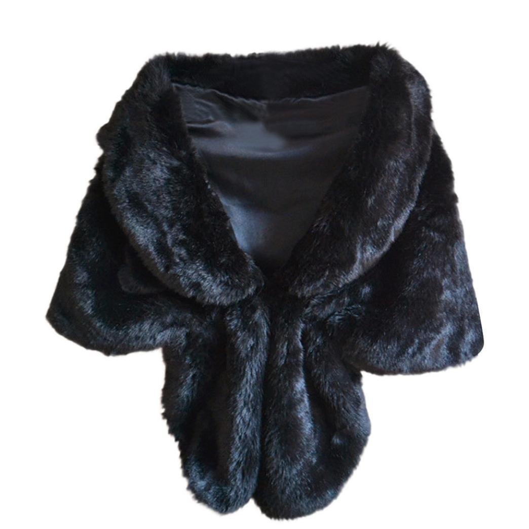 Homebaby Women's Black Fashion Elegant Bridal Wedding Faux Fur Long Shawl, Stole Wrap Shrug Scarf (Free, )
