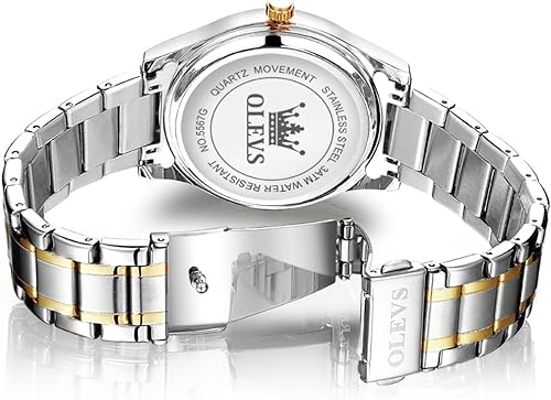 Miniatura 9 de OLEVS - Relojes para hombre, de cuero marrón, caja dorada, analógico, de cuarzo, de moda, para negocios, reloj de vestir, con fecha, luminoso,