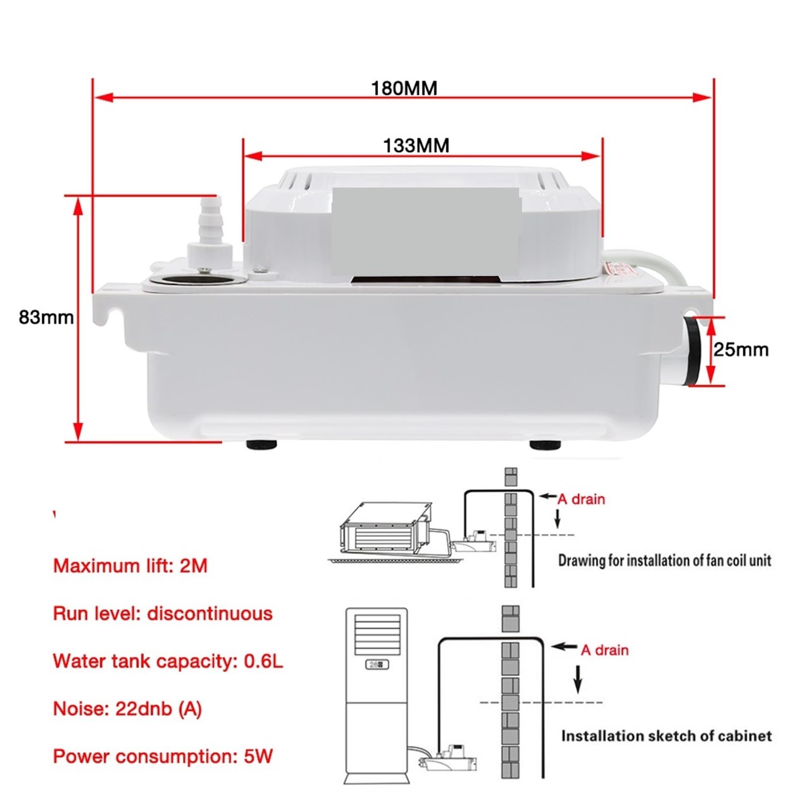 Pompe de Relevage Climatisation, Pompe de releva de condensat Pompe de vidan de climatisation intellinte entièrement automatique silencieuse Machine de monta mural