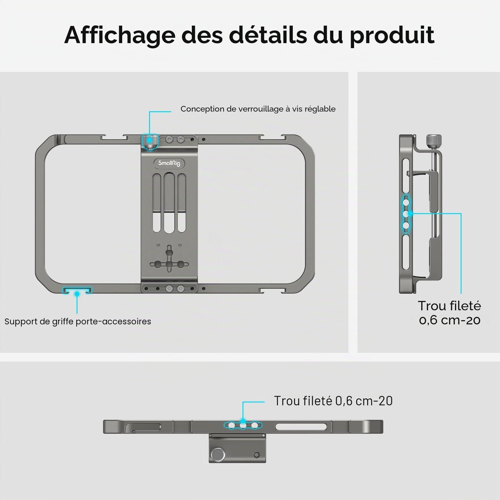 SMALLRIG Support de Téléphone Universel avec Support de Cold Shoe, Cage Vidéo pour Smartphone en Alliage d'Aluminium, pour Vlogging, la Diffusion en Direct et la Réalisation de Films Mobiles - 2791B