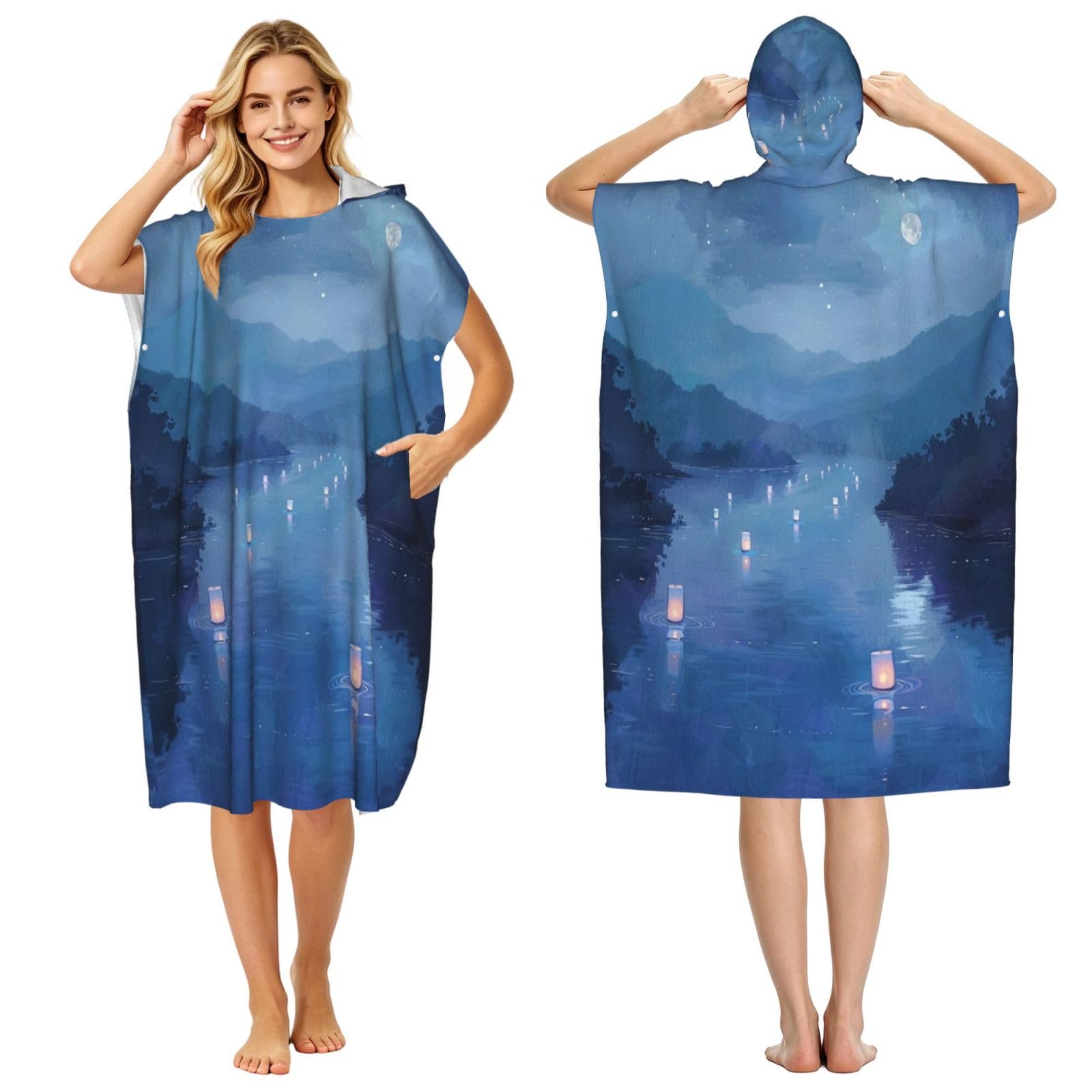 DTHKJNLSF Ullambana Festival Adult Hooded Beach Poncho Towel
