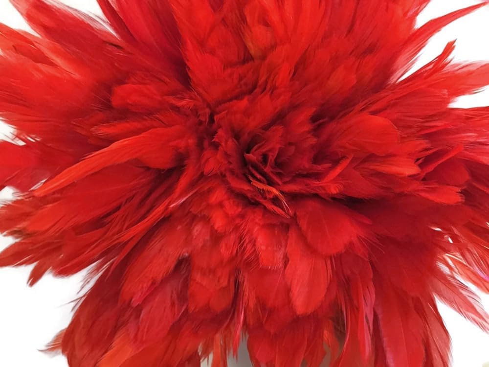 1 Yard - Red Bleached & Dyed Strung Rooster Schlappen Wholesale Feathers (Bulk) Halloween Carnival Costume Craft Supply | Moonlight Feather