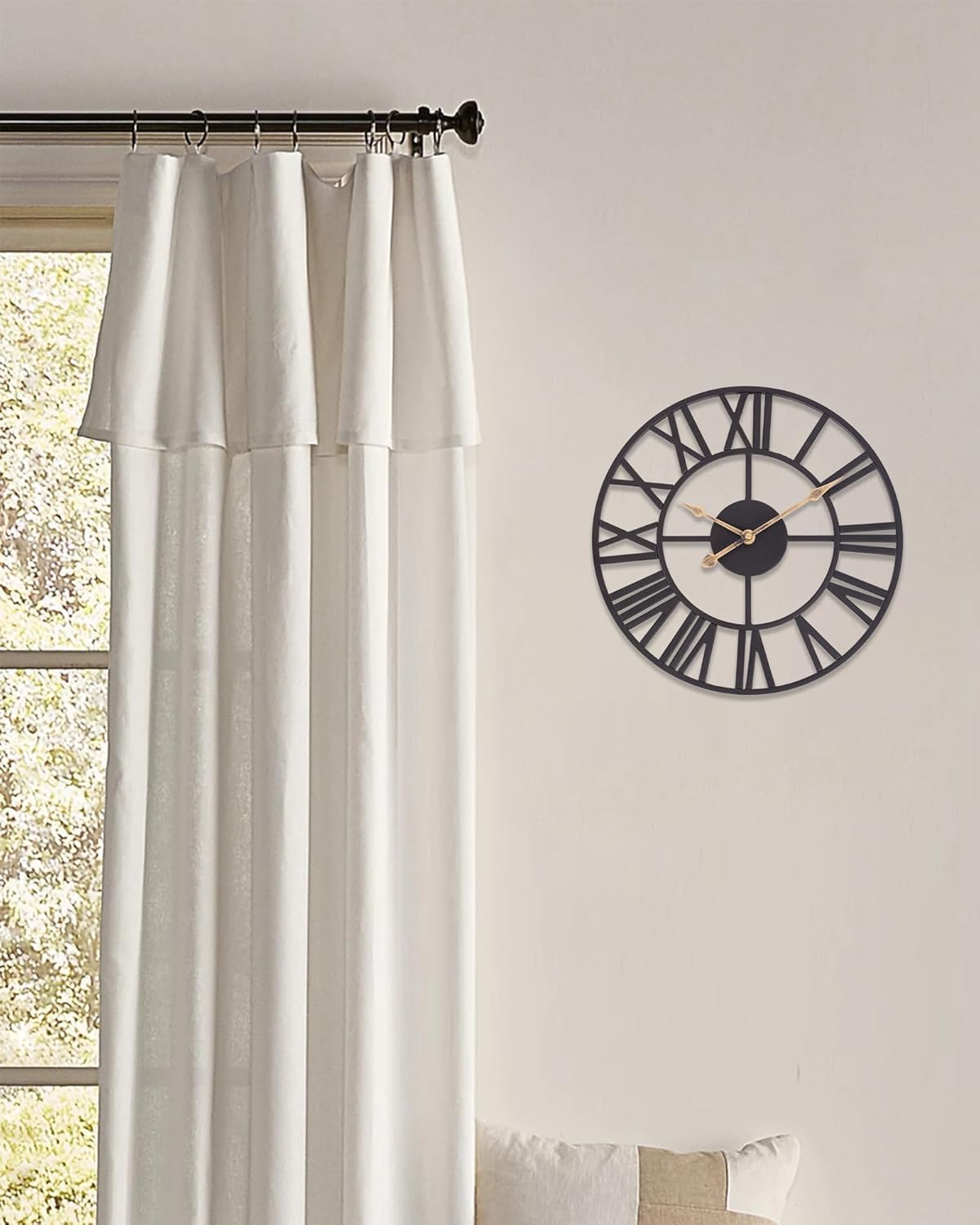 BEW Wall Clocks for Living Room Decor, Black Metal Skeleton Wall Clock Silent Battery Operated, Rustic European Industrial Farmhouse Decorative Wall Clocks for Kitchen, Bedroom, Dining Room-14 in