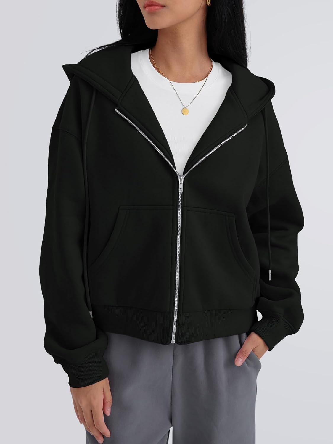 Trendy Queen Zip Up Hoodies For Women Cropped Sweatshirts Fall Fashion Outfits 2026 Y2k Fleece Teen Girls Clothes - Image 2