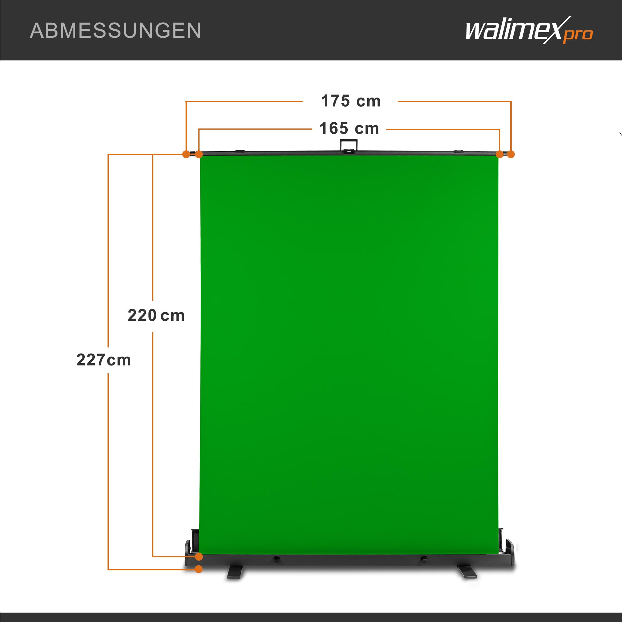 Walimex pro Roll-up Panel Hintergrund grün 165 x 220 cm, Greenscreen Fotohintergrund mit Transportbox, Hintergrundsystem für Fotostudio, knitterfreie Fotoleinwand ideal für Chromakeying