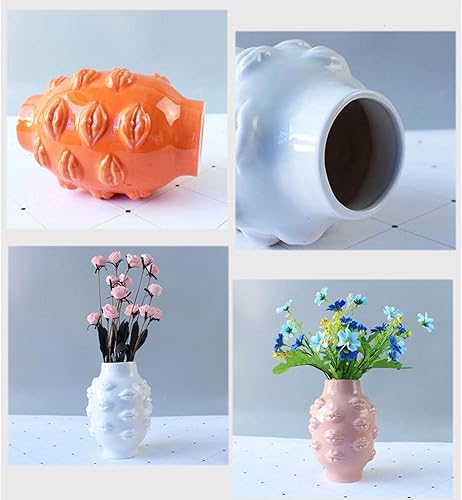 Miniatura 2 de Ceramic Flower Vase, Ornament Vase Lip Flower Vase for Bookcase Home Living Room Decoration - White