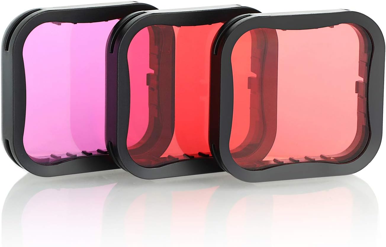 3 Pack Dive Filter for GoPro Hero 5 6 7 Black Super Suit Dive Housing - Red,Light Red and Magenta Filter - Enhances Colors for Various Underwater Video and Photography Conditions