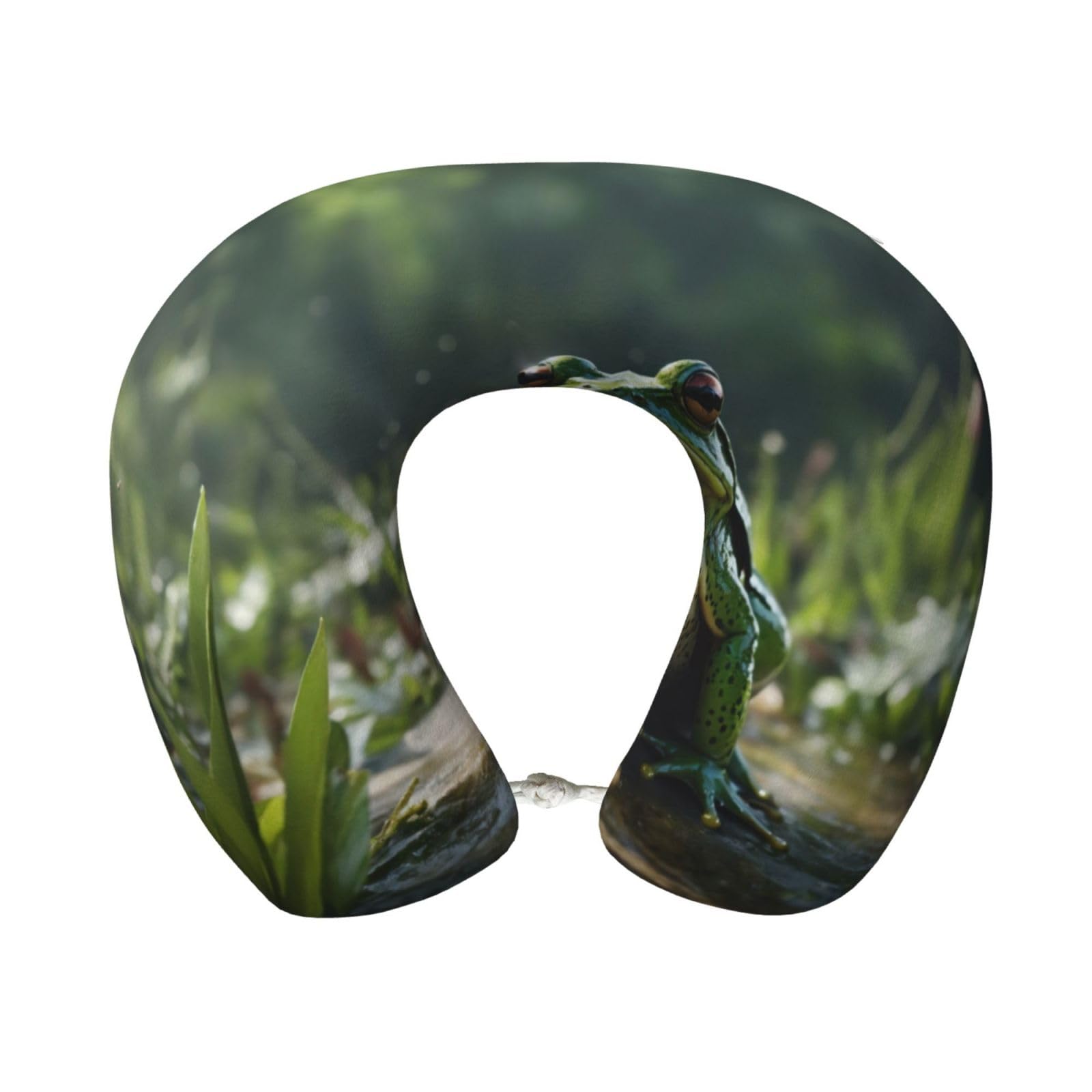 peiyeety Frog Leaves Print Custom U-Shaped Pillow,Memory Foam Cervical Neck Travel Pillow,for Home,Camping,Travelling