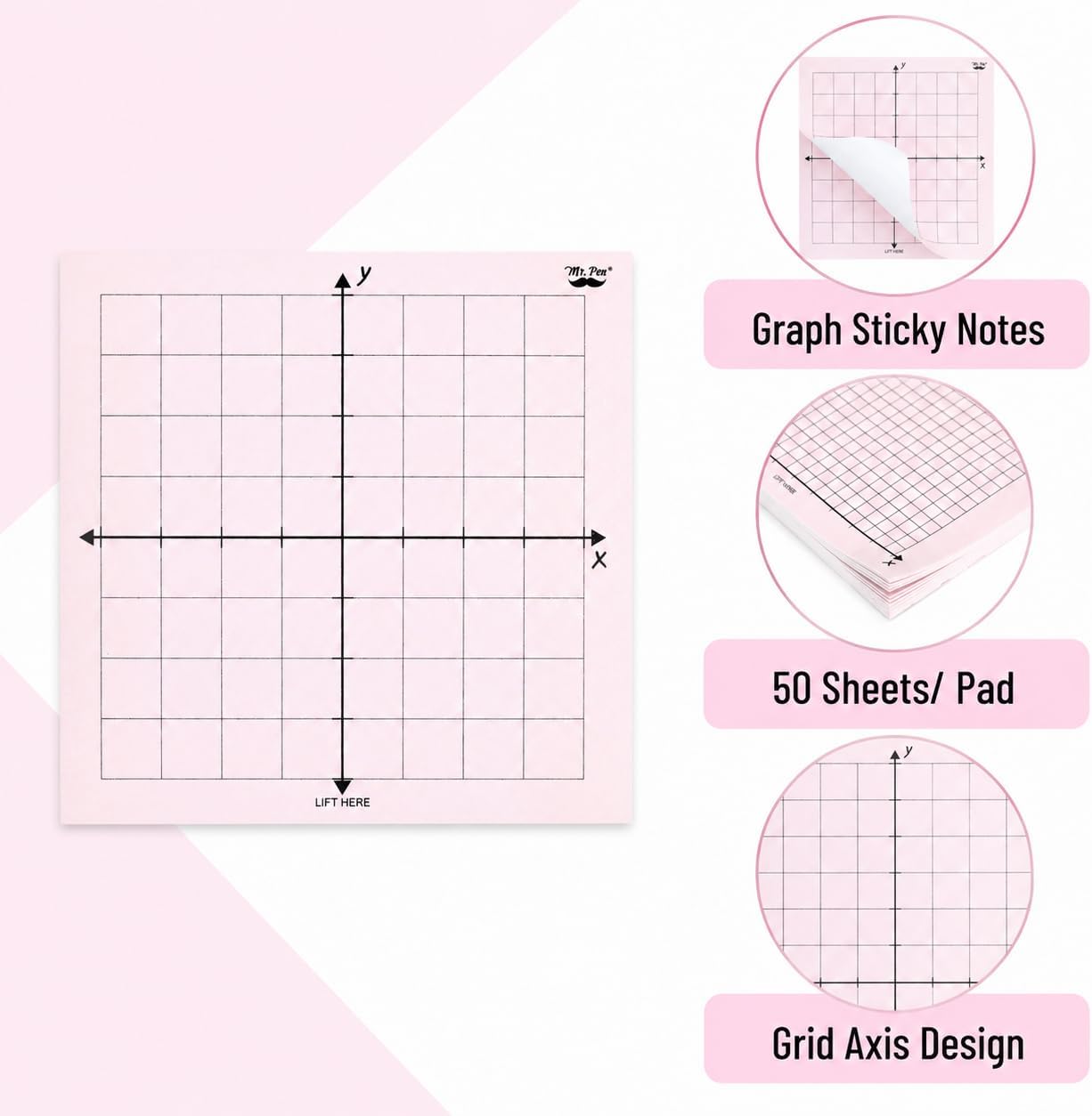 Mr. Pen- Graph Paper Sticky Notes, 6 Pads, 3x3 Inch, Pastel Colors | Graph Sticky Notes, Math Graph Paper, Graphing Sticky Notes, Grid Sticky Notes, Grid Notepad, Mini Graph Paper image 3