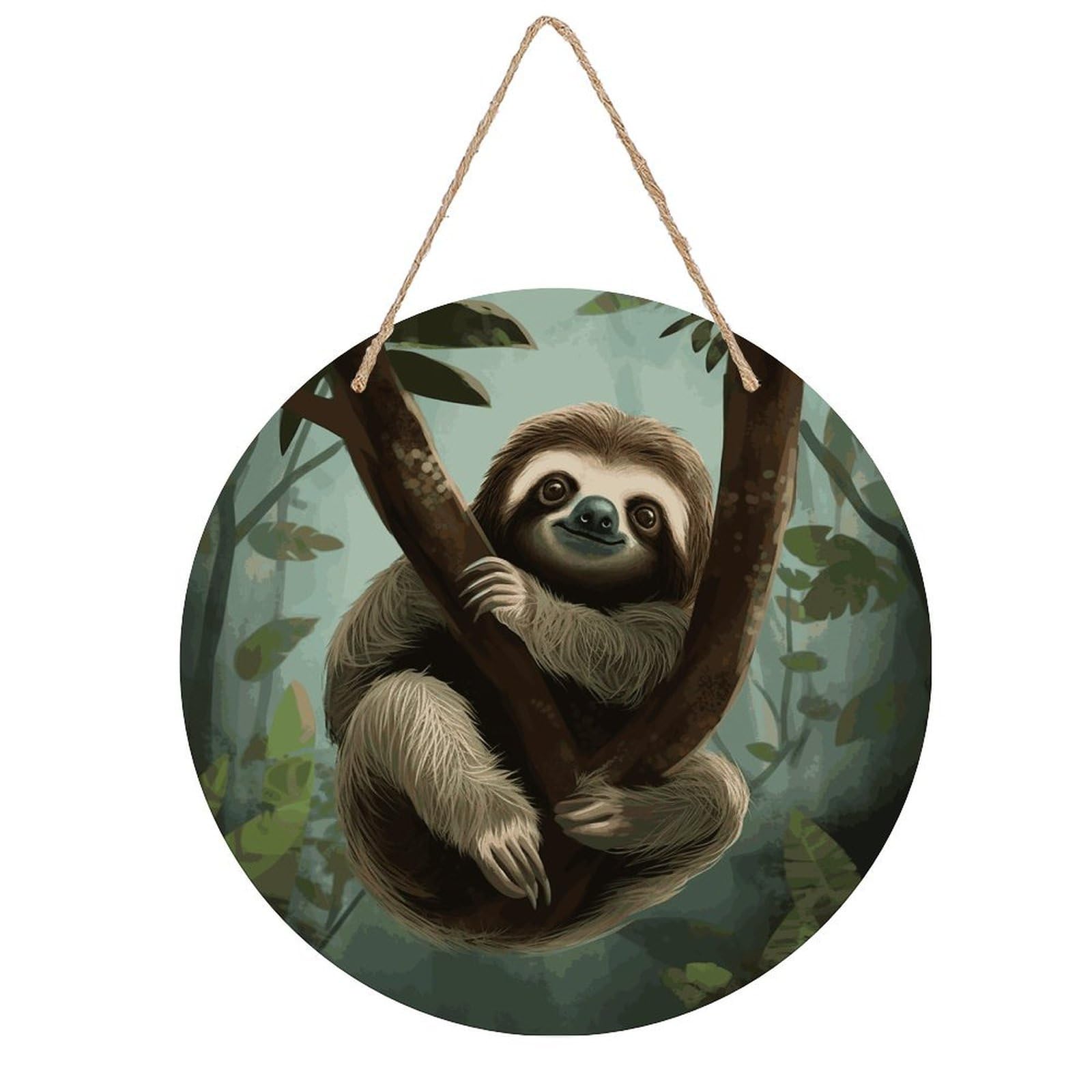 FekiLoot Sloth2 Wall Art Decor Round Wood Hanging Sign Decoration Wooden Circle Door Sign Round Hanging Decorative Wood Plaque Door Hanger for Home Outdoor Indoor Decoration
