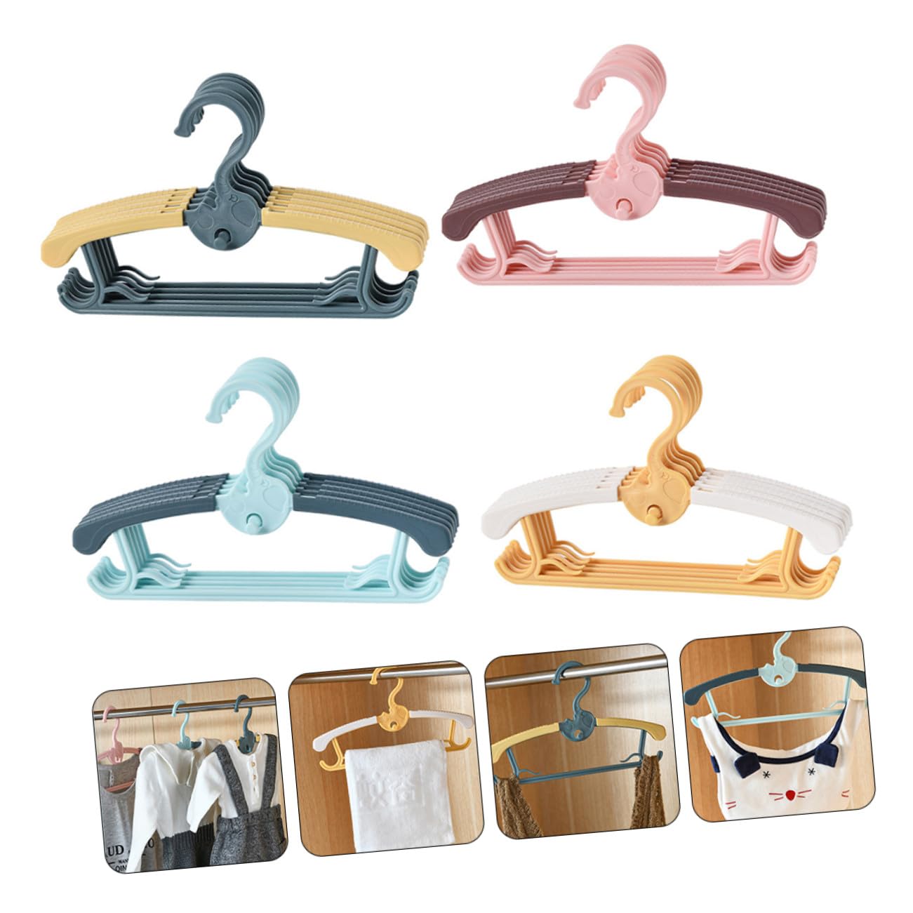 Gatuida 20 Stück Einziehbares Kleiderbügel für Babys und Kinder mit Rutschfestem Pp Material Kreativer Elefantenform für Schränke und Wäschetrocknung Zuhause Zufällige Farbe