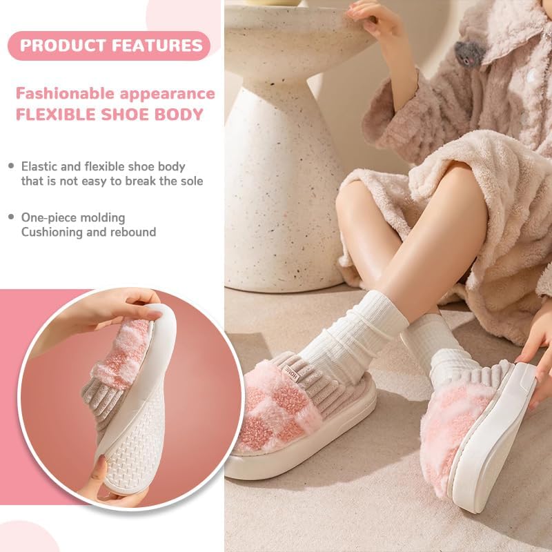 Checkered Slippers House Slippers For Women And Men House Shoes Memory Foam Plush Bedroom Indoor Outdoor Shoes - Image 3