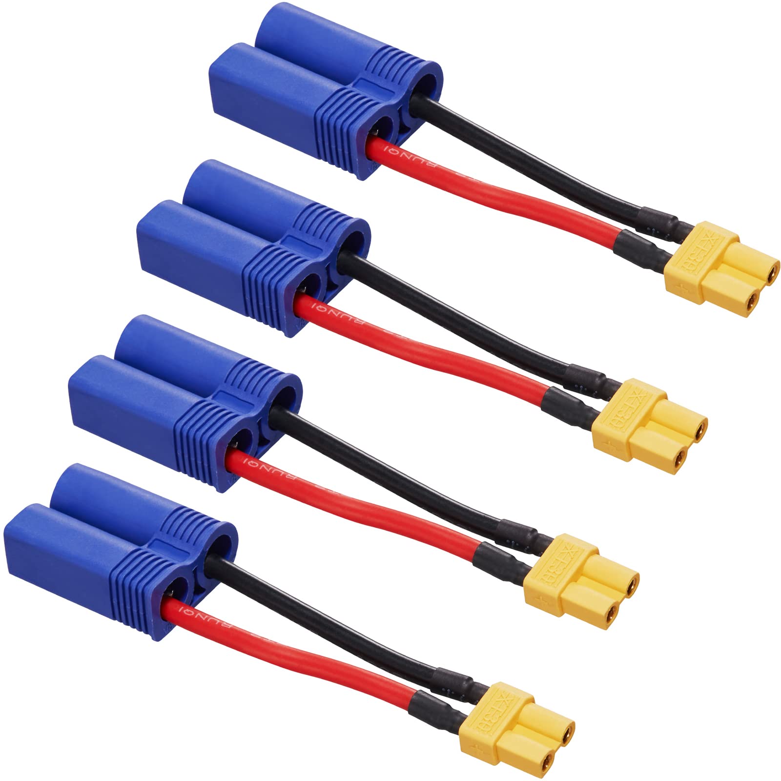 ZHOFONET EC5 Male to XT30 Female Connector Adapter, Pack of 4 EC5 to XT30 Extension Cable with 5 cm 16WAG Silicone Cable for RC Drone LiPo Battery