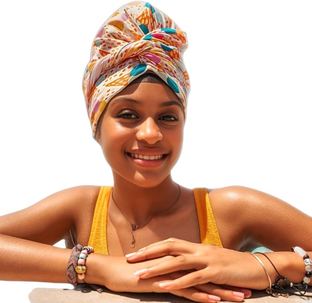 Kids Waterproof Swim Turban, Extra Large Swip Cap. Keeps Hair Dry. Protection from Swimming Pools, Salt Water and UV Rays. Silicone Waterproof Liner for Age 3-8 Years Old