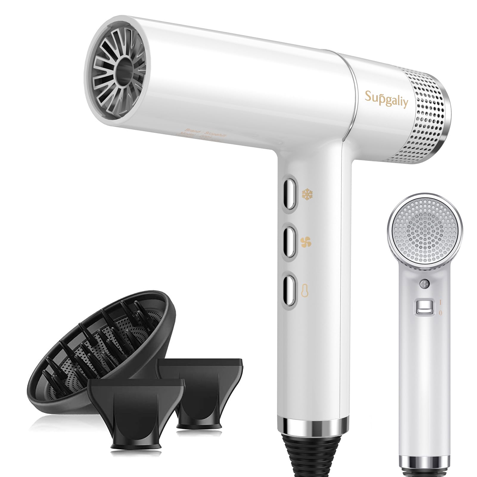 Asciugacapelli Ionico, Asciugacapelli Professionale con Potente Motore Brushless, Innovativo Microfiltro, 2000W, Asciugacapelli da Viaggio Leggero con Diffusore e Concentratore (Bianco)