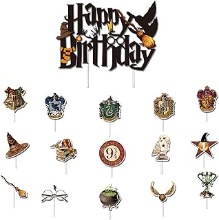 Yiran 16pcs Harry Potter Happy Birthday Cake Toppers for Boys, Harry Potter Cake Toppers, Harry Potter Cake Decorations Cupcake Toppers for Girls,Kids Black Magical Wizard Inspired Theme Party Supply