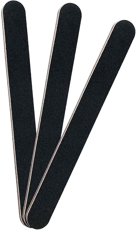 3 Pack Professional Emery Boards, 100/180 Grit Nail File for Acrylic and Natural Nails, Reusable, Black